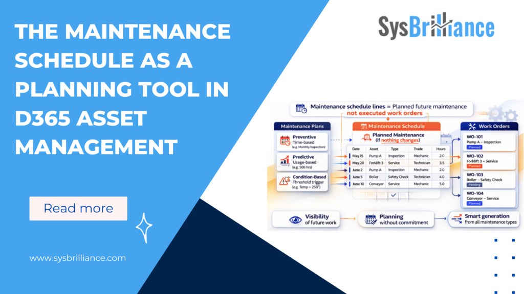 Maintenance schedule in D365 asset management supporting maintenance scheduling and planning strategies